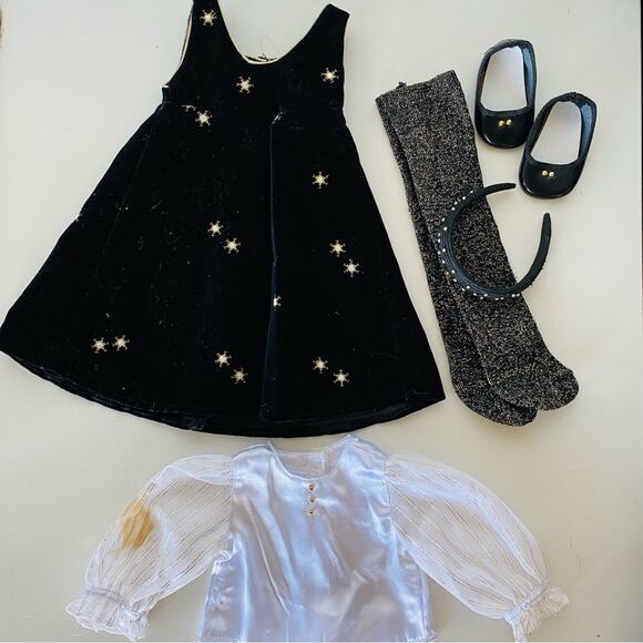 AMERICAN GIRL DOLL Snowflake Jumper Outfit Black Velvet Dress Star Blouse Tights - Picture 1 of 10